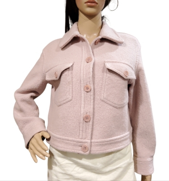 Wilfred Aritzia, Crop Shirt Jacket, 100% Merino Wool, Size S. Baby Pink. - Picture 4 of 15